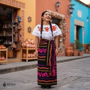 Traditional Mexican Floral Cambaya Dress Set – Handmade Three-Pieces